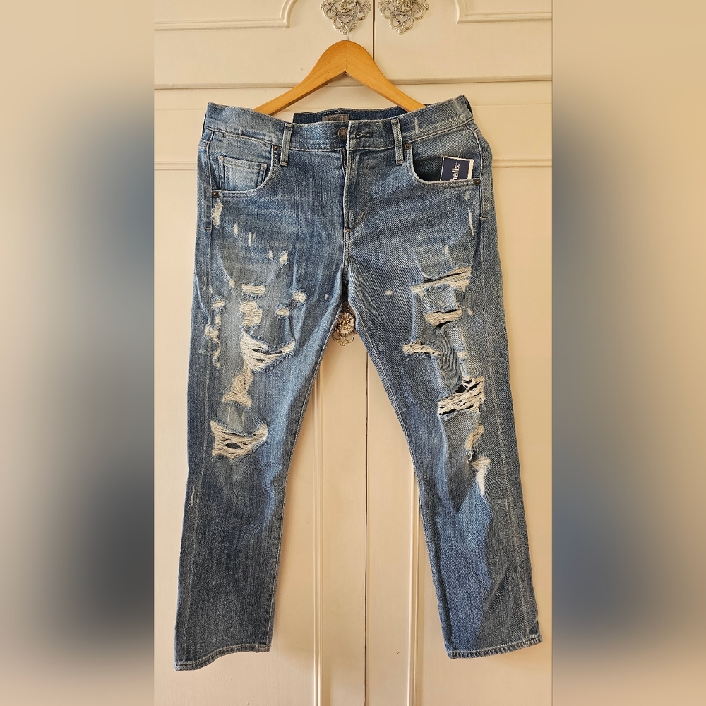 Agolde Isabel Slim Boyfriend Chaumont Distressed Blue Jeans Size 27